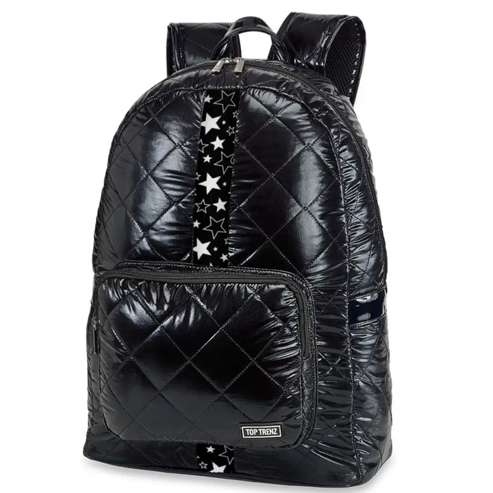 Top Trenz Black Diamond Stitch Puffer Backpack w/Midnight Star Stripe