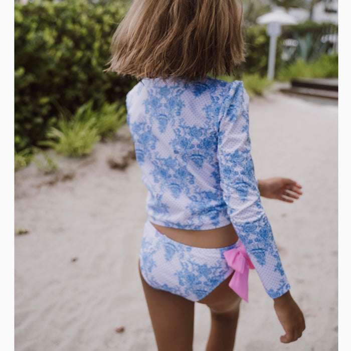 Piccoli Principi - Martinica 2pc Rash Guard Bikini - Blue Roses w/Pink Dots