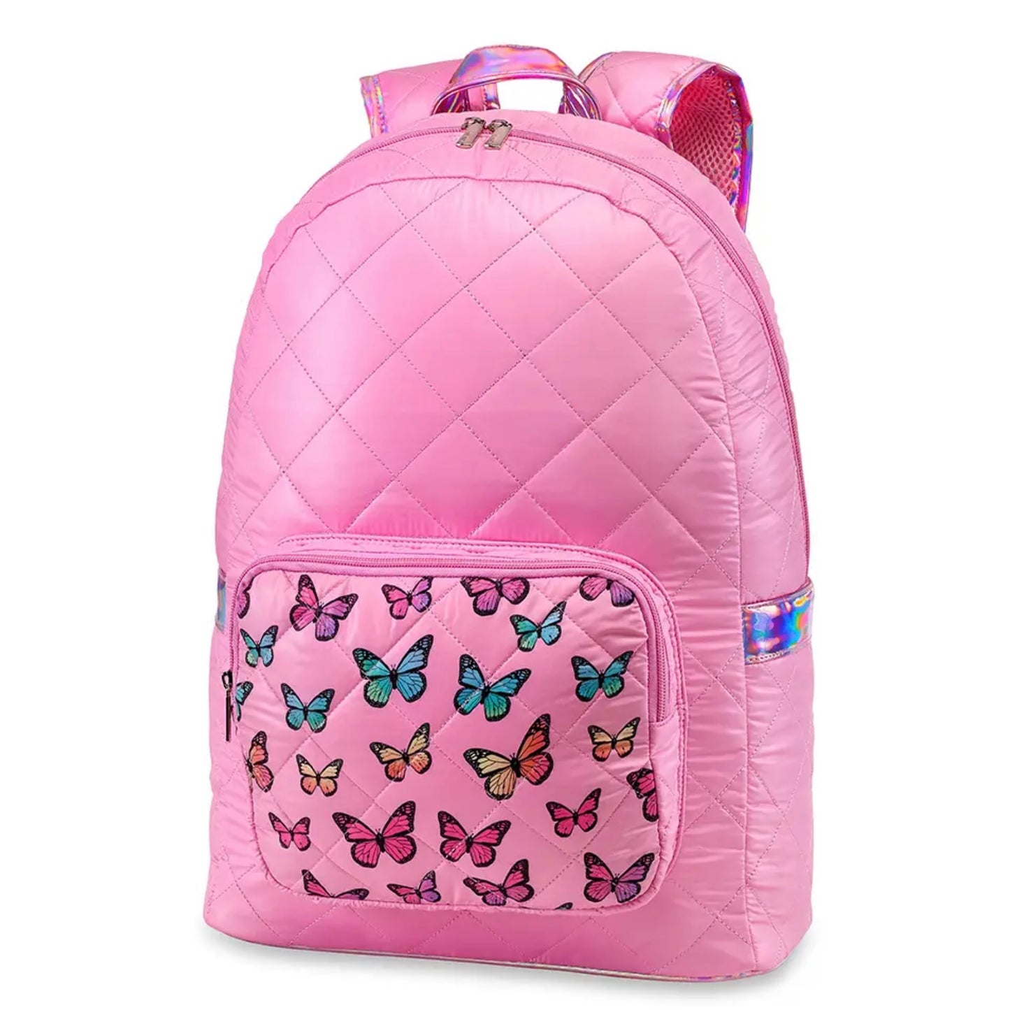 Top Trenz Pink Diamond Stitch Puffer Backpack w/Butterfly Pocket