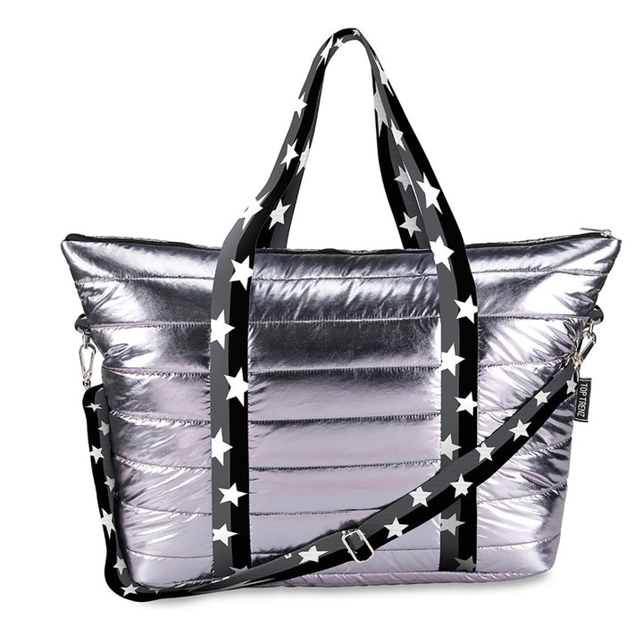 Top Trenz Gunmetal Puffer Tote Bag with Grey/Black Split Star Straps