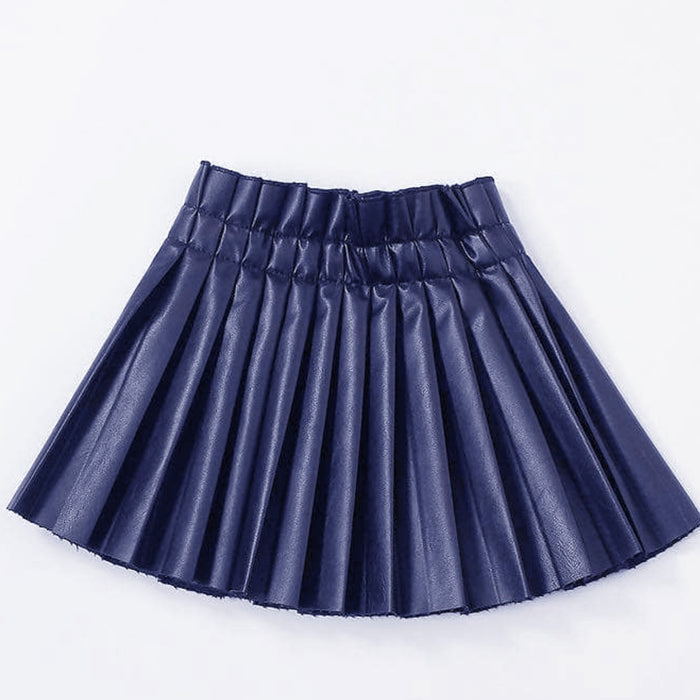 Lola & The Boys Pleated Blue Leather Skirt - Navy